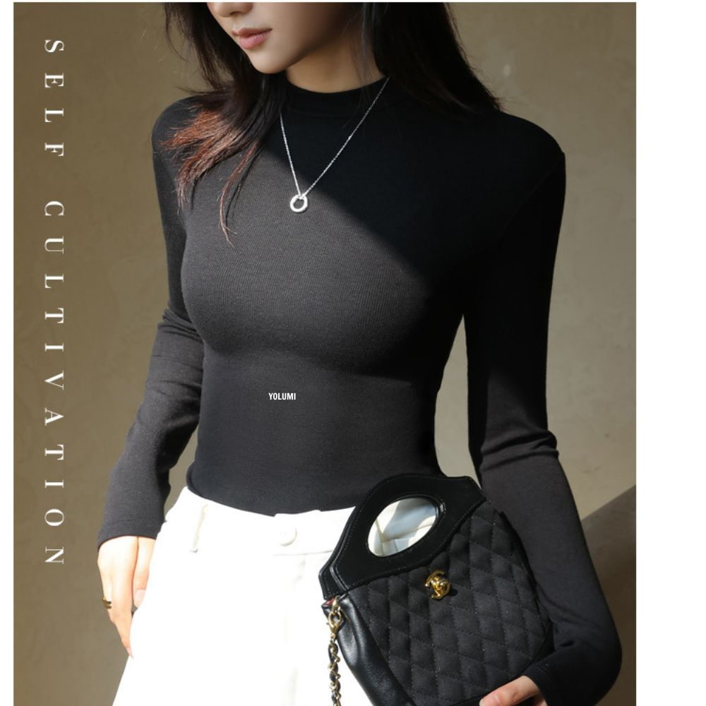 Áo Phông Dài Tay Nữ Áo Giữ Nhiệt dáng ôm vải len tăm mềm mịn, co giãn tốt phong cách trẻ trung YOLUMI