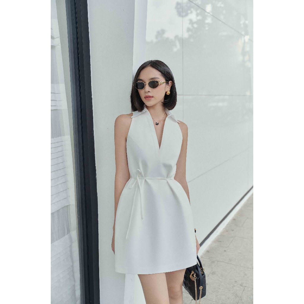 Váy cổ đức thắt dây màu trắng BOHEE - V98