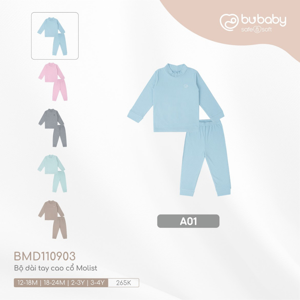 Bộ dài tay cổ 3p modal gỗ sồi Bu baby cho bé 7kg đến 17kg