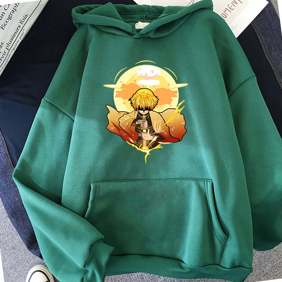 Áo Hoodie Mùa Đông In Hình Anime Demon Slayer Zenitsu Phong Cách Đường Phố Cho Nam