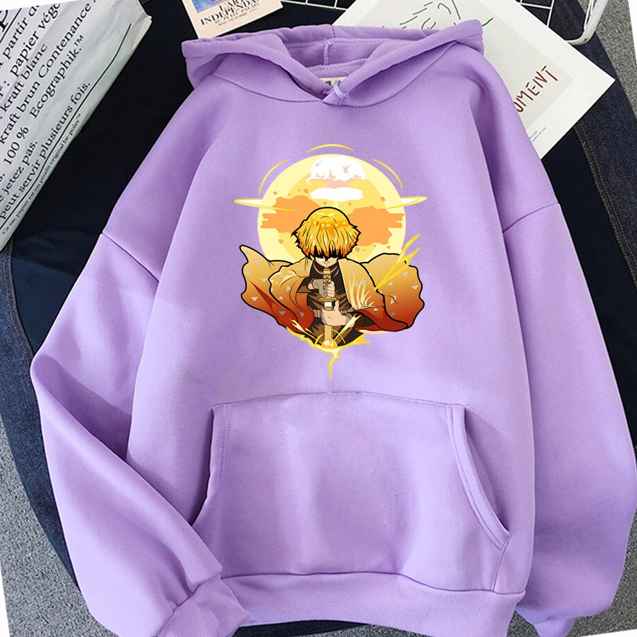 Áo Hoodie Mùa Đông In Hình Anime Demon Slayer Zenitsu Phong Cách Đường Phố Cho Nam