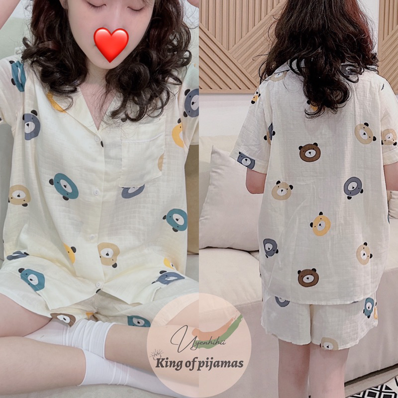 Bộ xô tre pijama bộ mặc nhà nữ hoạ tiết cute dễ thương xinh xỉu rất mát Kingofpijamas