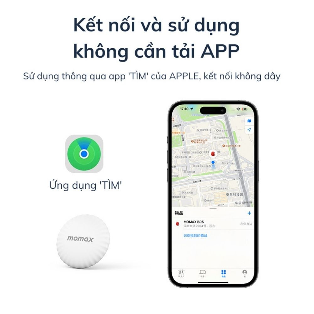 Thiết Bị Định vị GPS Momax Pintag mini không dây thông minh định vị xe máy, ô tô, vật nuôi, đồ dùng cá nhân trẻ em