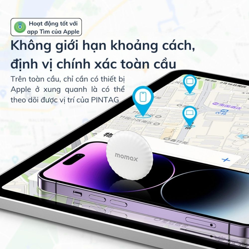 Thiết Bị Định vị GPS Momax Pintag mini không dây thông minh định vị xe máy, ô tô, vật nuôi, đồ dùng cá nhân trẻ em
