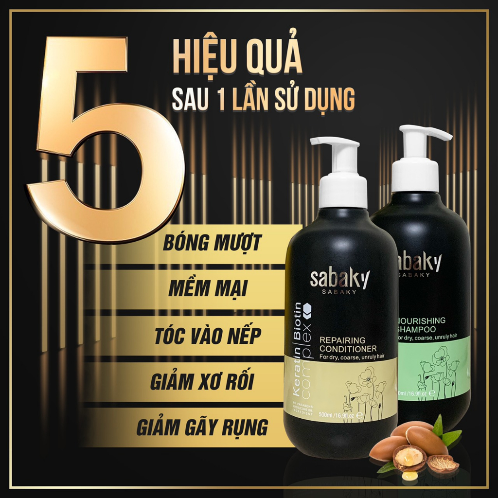 DẦU GỘI XẢ SABAKY COLLAGEN &amp; BIOTIN PHỤC HỒI CHỐNG RỤNG KÍCH THÍCH MỌC TÓC 500ML