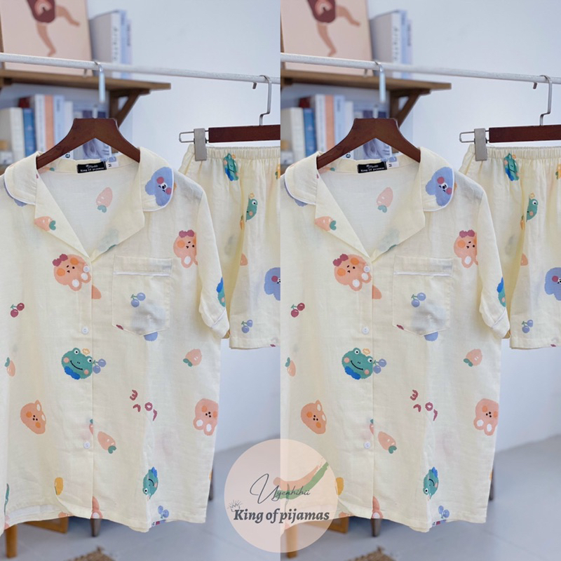 Bộ xô tre pijama bộ mặc nhà nữ hoạ tiết cute dễ thương xinh xỉu rất mát Kingofpijamas