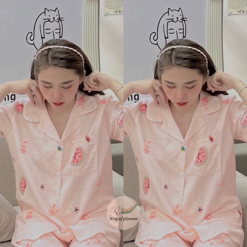 Bộ xô tre pijama bộ mặc nhà nữ hoạ tiết cute dễ thương xinh xỉu rất mát Kingofpijamas