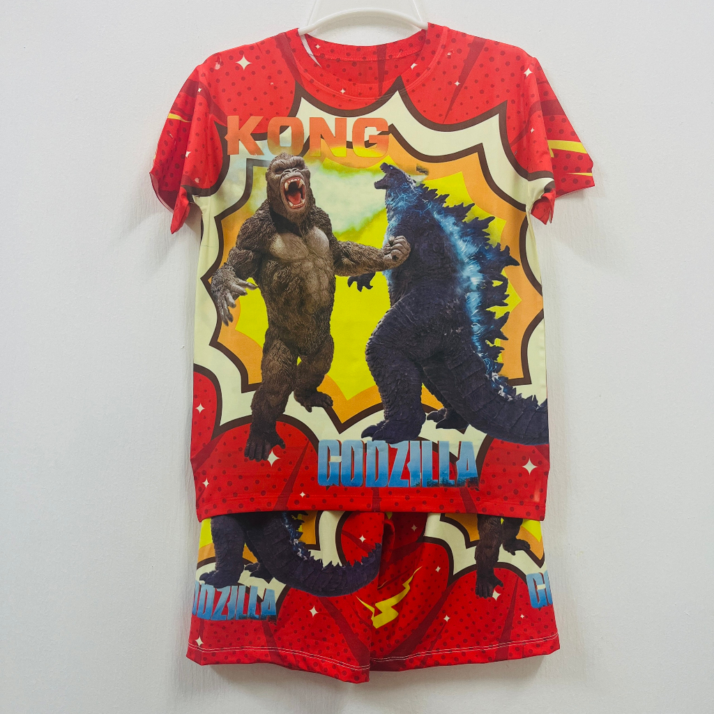 Đồ bộ thun lạnh bé trai in hình Godzilla đại chiến King Kong cực ngầu, bộ thun thoáng mát, thấm hút mồ hôi 10kg đến 60kg