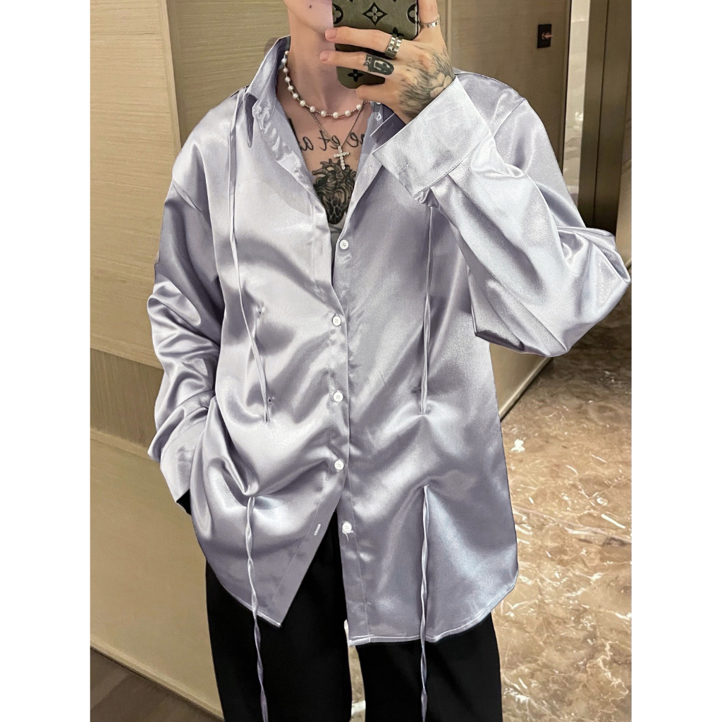 Áo sơ mi SaTin DÂY tay dài form rộng