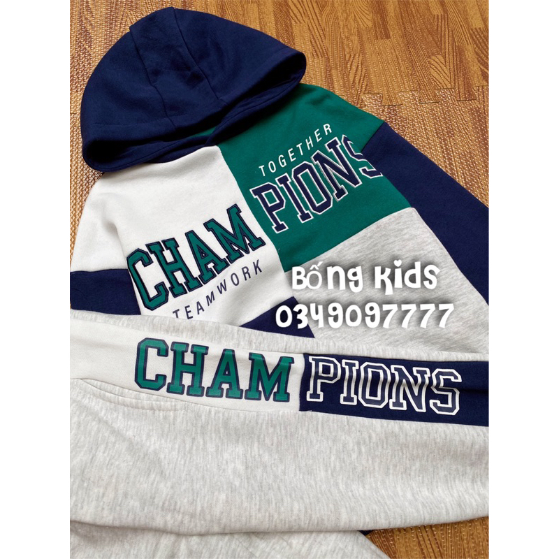 Bộ Nỉ Hoodie Bé Trai Thêu CHAPIONS Phối Màu PR