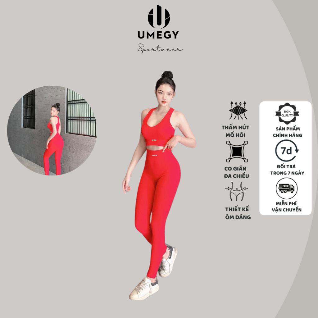 Set đồ 2 món áo bra và quần tập gym nữ chất thun gân ôm body tôn dáng thoáng khí khi tập luyện Umegy Sport