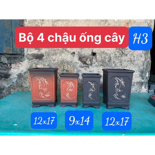  Chậu mini ống cây dáng đổ gốm bát tràng đất nung 