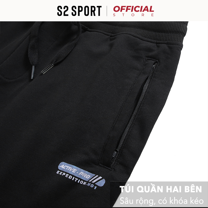 Bộ nỉ nam S2 SPORT SBNF01 áo sweater cotton USA cổ tròn dài tay in chữ mặc nhà phối quần jogger cạp chun bo gấu