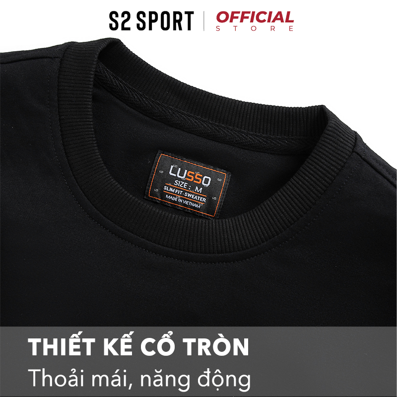 Bộ nỉ nam S2 SPORT SBNF01 áo sweater cotton USA cổ tròn dài tay in chữ mặc nhà phối quần jogger cạp chun bo gấu