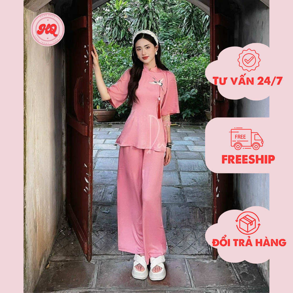 Bộ pháp phục lễ chùa chất liệu gấm cao cấp thêu hạc, sản phầm gồm áo kèm quần theo set - PP09