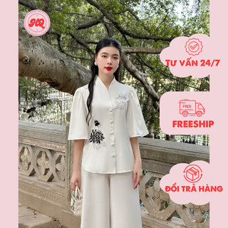 Bộ lam đi lễ chùa, pháp phục đi lễ chất liệu lụa cao cấp thêu hoa có size lớn - PP15