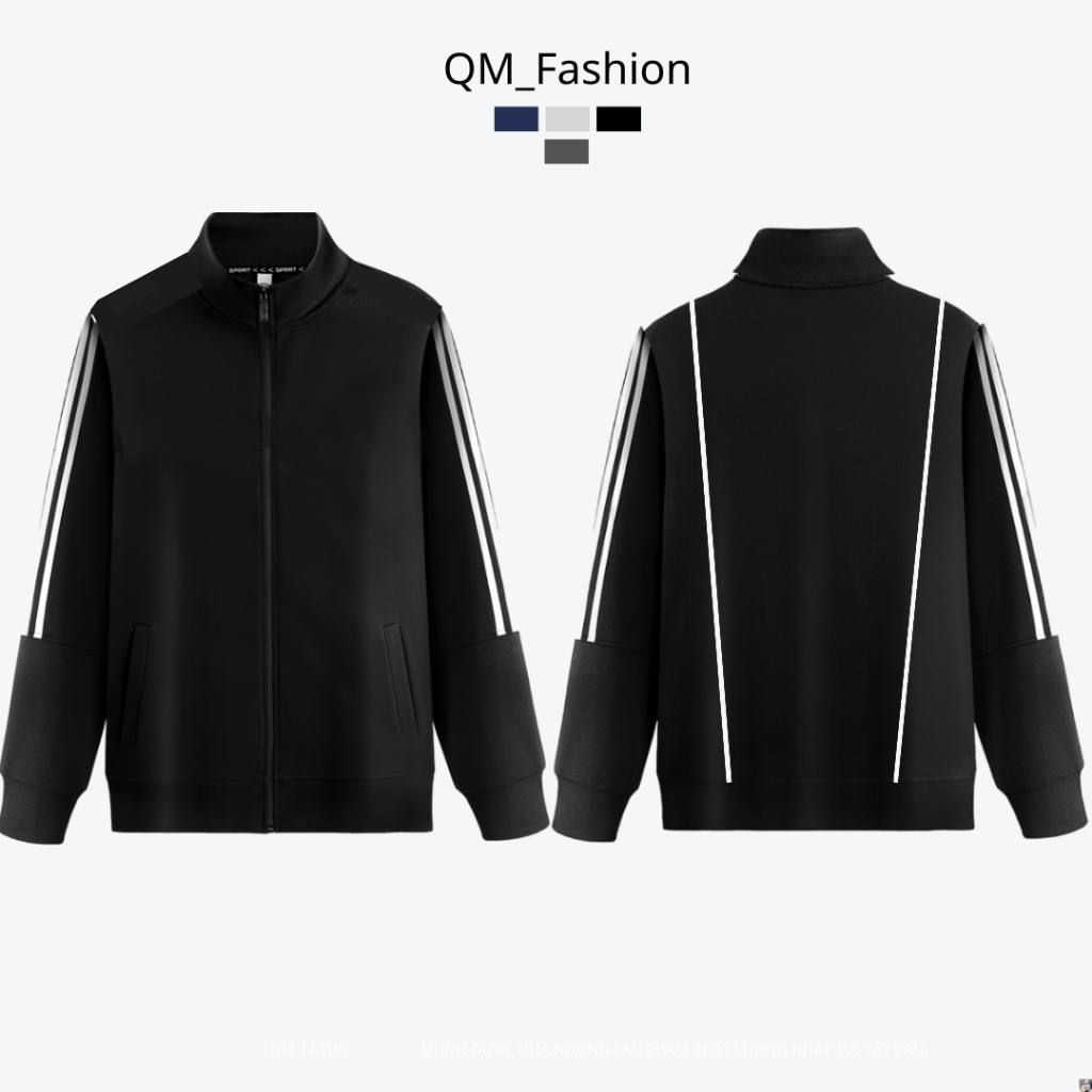 Áo khoác thể thao nam,nữ chất cotton poly hai da cao cấp mặt vải đanh mịn, khoác dạo phố WIND, áo khoác khóa kéo mặc nhà