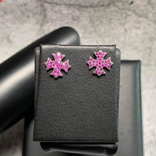 Bông tai chrome hearts bạc khối 925 full đá hồng - shop lộc độc và lạ 92