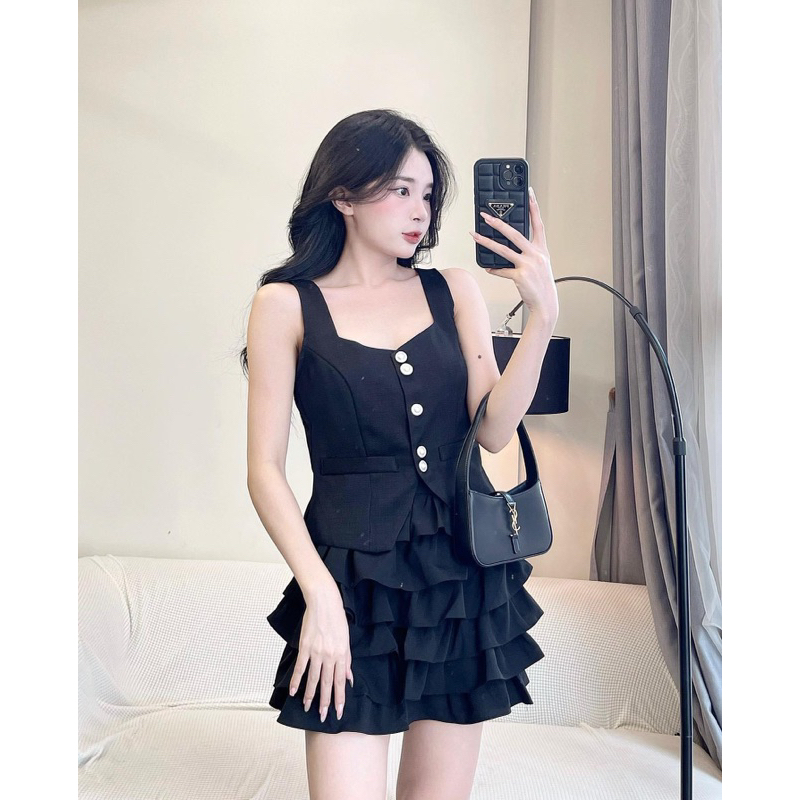 Set Ghile Dạ 2 Lớp Mix Chân Váy Bèo Tầng 2 Màu Kèm Ảnh Thật