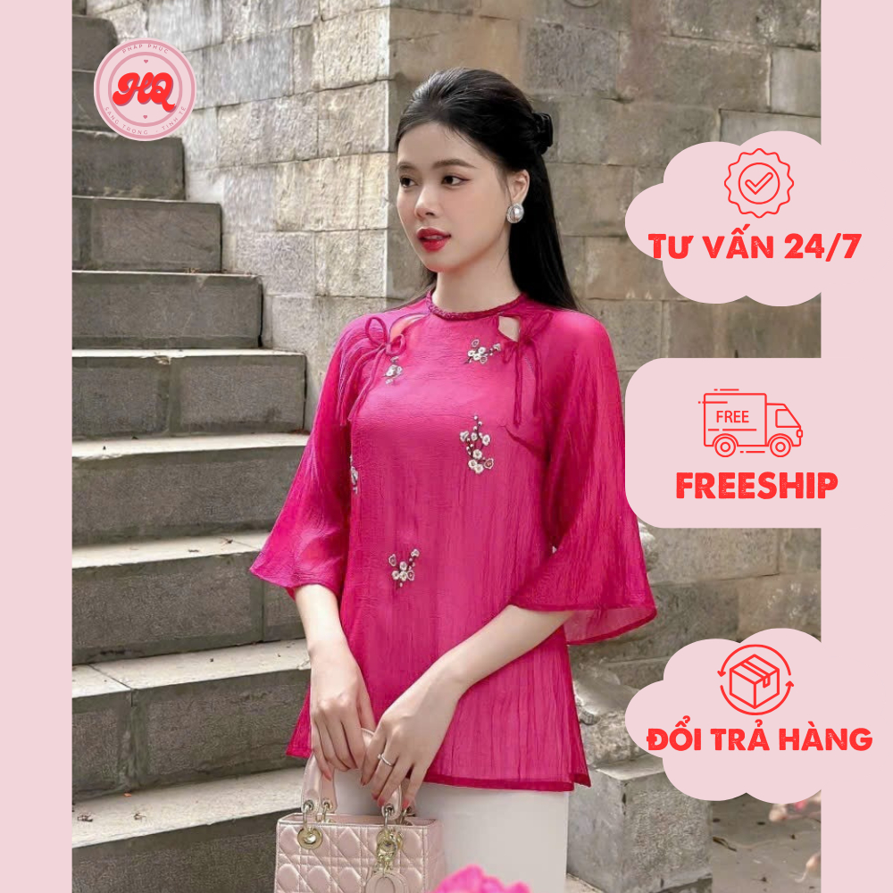 Quần áo pháp phục lễ chùa dành cho phật tử gồm áo tơ thêu hoa phối quần lụa cao cấp - PP03