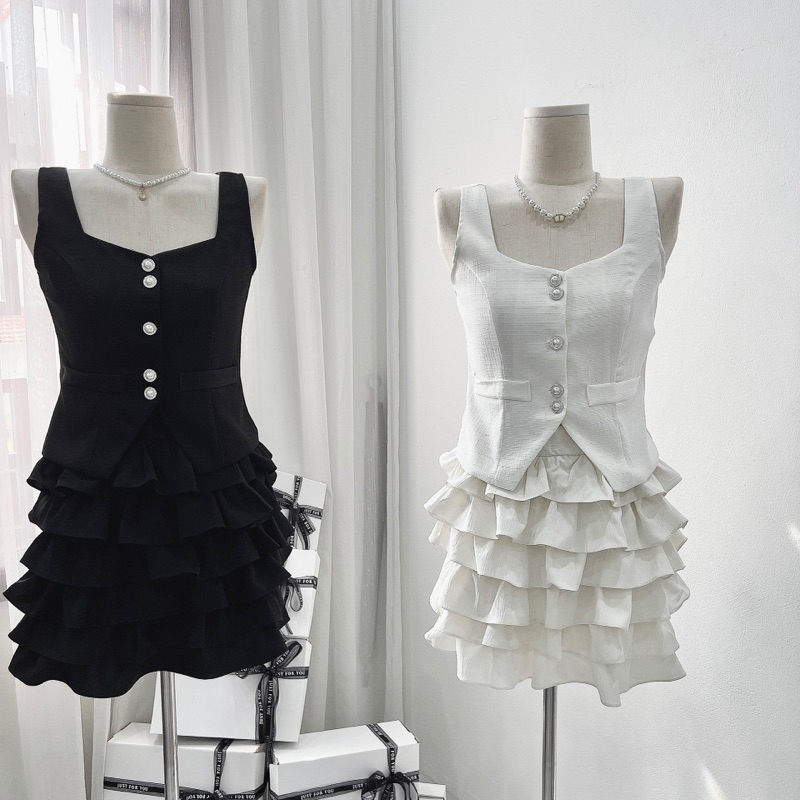 Set Ghile Dạ 2 Lớp Mix Chân Váy Bèo Tầng 2 Màu Kèm Ảnh Thật