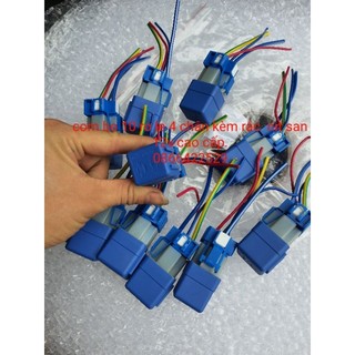 Com bo 10 rơ le kèm rắc 4 chân nitsan xanh 12v cho còi, đèn, điều hòa