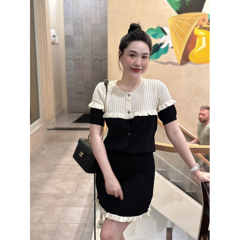 Set áo len phối trắng