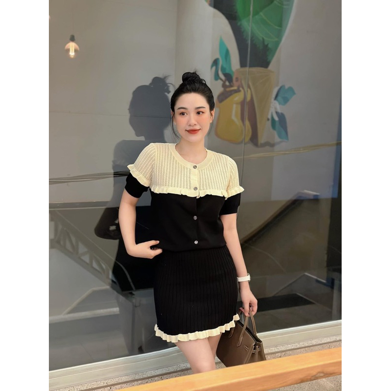 Set áo len phối trắng