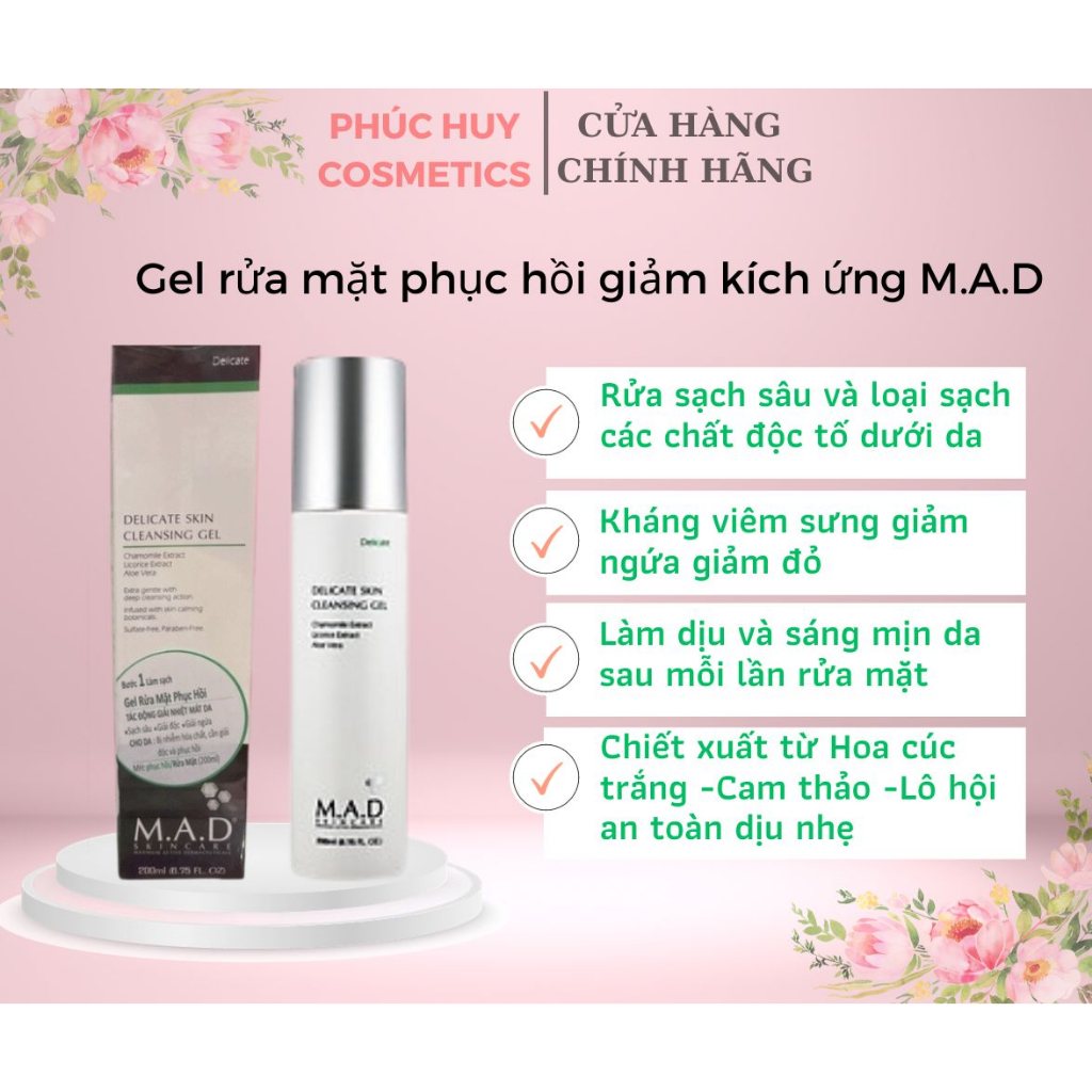 Gel rửa mặt phục hồi giảm kích ứng cho da nhạy cảm M.a.d skincare 200ml