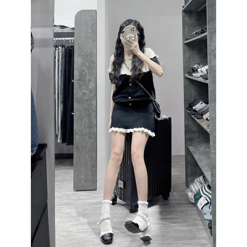 Set áo len phối trắng