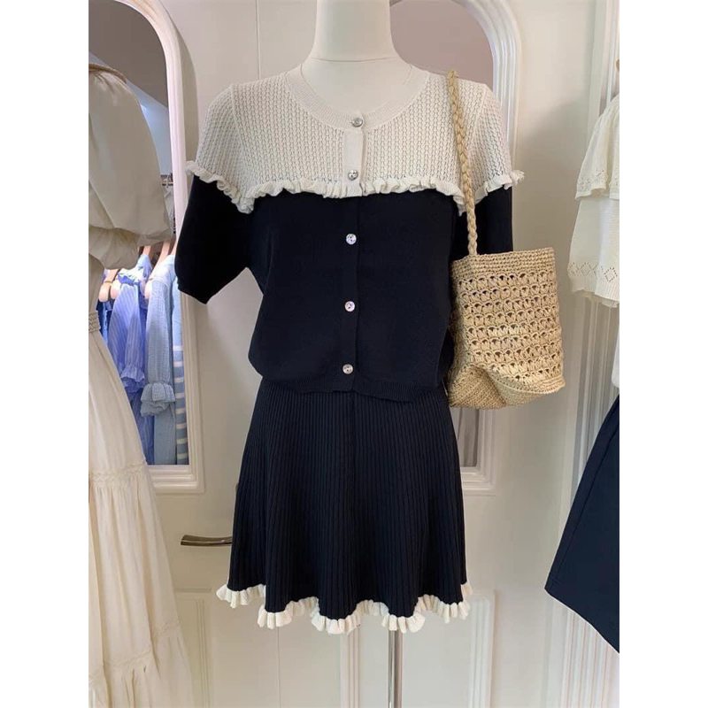 Set áo len phối trắng