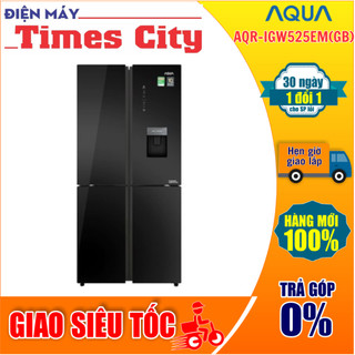 Tủ lạnh Aqua 4 cửa màu đen lấy nước ngoài AQR-IGW525EM(GB