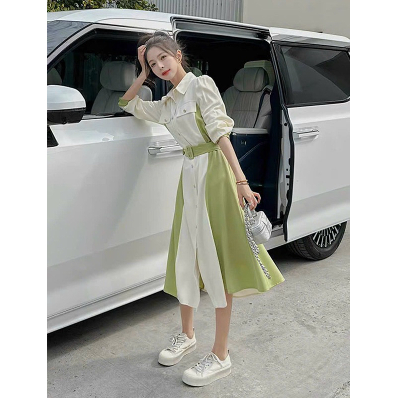 Đầm sơ mi túi hộp kèm belt 2 màu