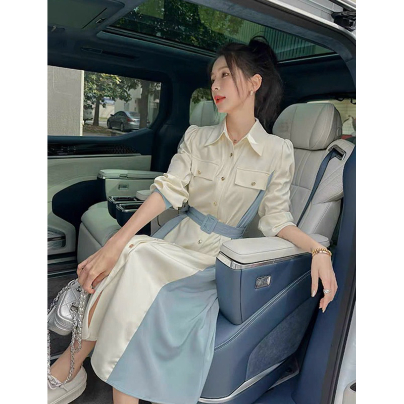 Đầm sơ mi túi hộp kèm belt 2 màu