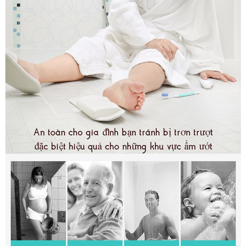 Miếng lót sàn chống trơn cho nhà tắm, nhà vệ sinh, nhà bếp và các khu vực ẩm ướt 0.9m X 1m an toàn sạch sẽ.