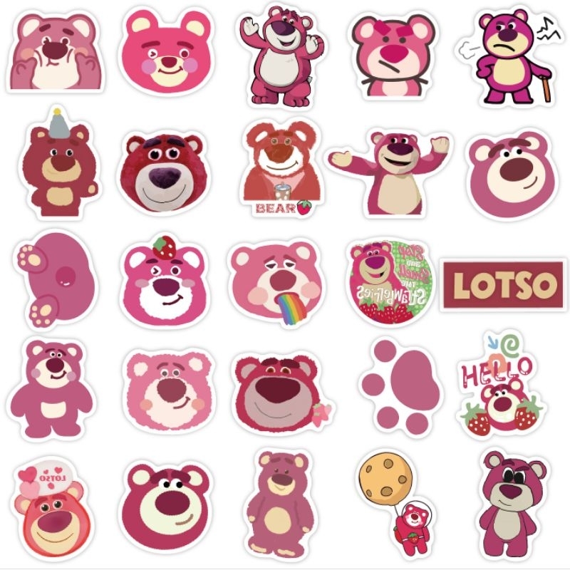 Bộ 50/100 hình dán sticker gấu dâu Lotso cute cho bé dán điện thoại, vali, laptop, mũ bảo hiểm, chất liệu decal cao cấp