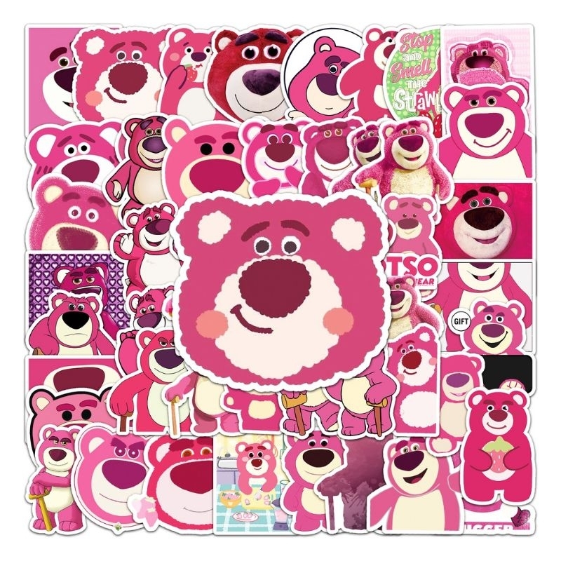 Bộ 50/100 hình dán sticker gấu dâu Lotso cute cho bé dán điện thoại, vali, laptop, mũ bảo hiểm, chất liệu decal cao cấp
