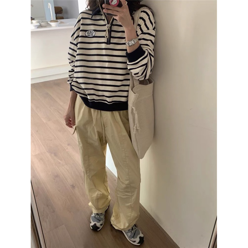 Áo sweater kẻ nỉ Hàn