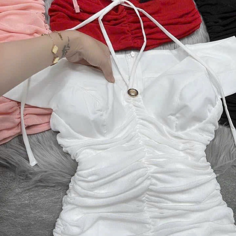 Áo trễ vai thắt nơ dáng ôm