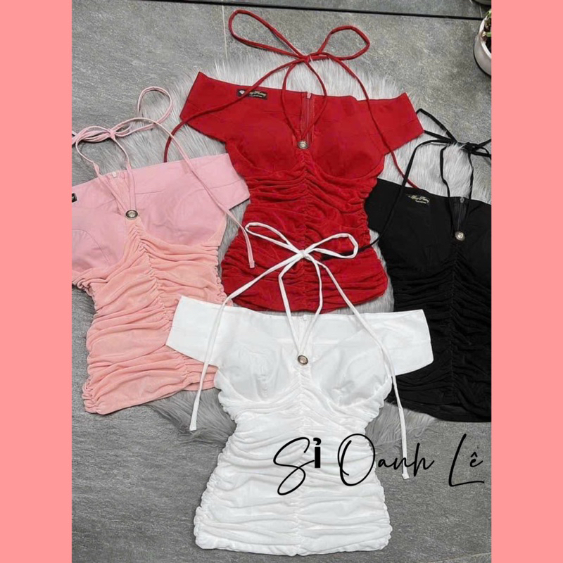 Áo trễ vai thắt nơ dáng ôm