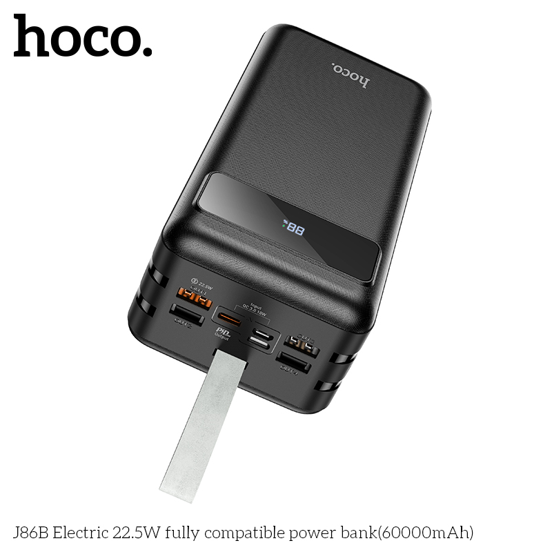 Pin dự phòng Hoco J86B 60000mAh QC 3.0 22.5W và TypeC PD 20W, Có đèn Led - Nhất Tín Computer