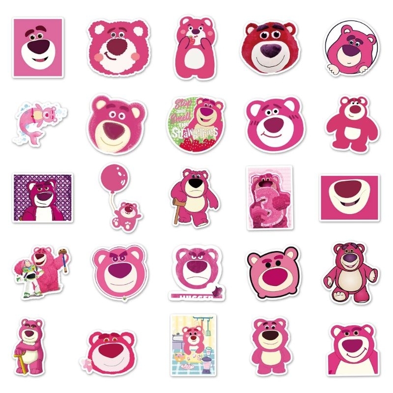 Bộ 50/100 hình dán sticker gấu dâu Lotso cute cho bé dán điện thoại, vali, laptop, mũ bảo hiểm, chất liệu decal cao cấp