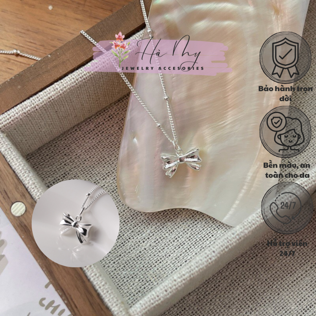 Dây Chuyền Bạc S925 - Vòng Cổ Bạc S925 Mặt Nơ Sang Trọng Phong Cách Hàn Quốc - DC06 - S