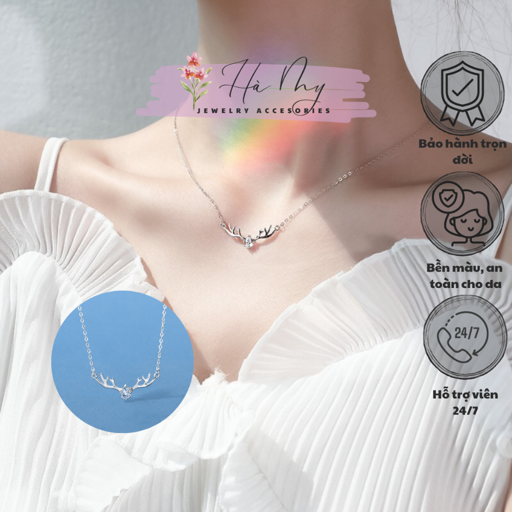 Dây Chuyền Bạc S925 - Vòng Cổ Bạc S925 Mặt Sừng Hươu Gắn Đá Thời Trang Cao Cấp - DC05 - S