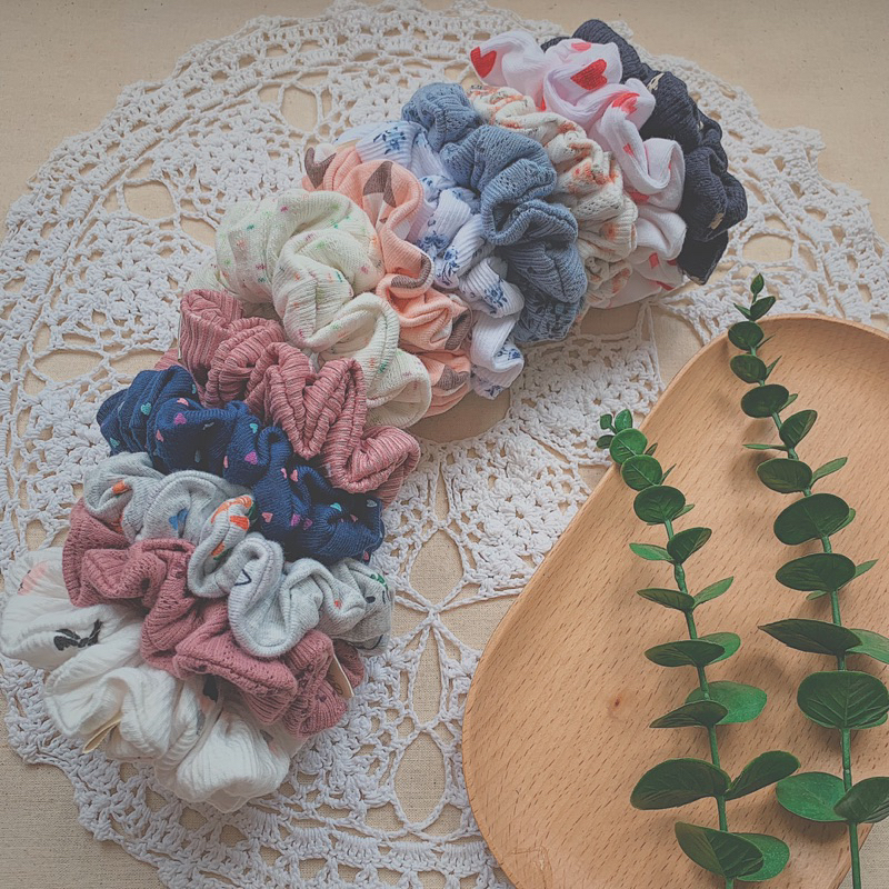 Dây cột tóc, scrunchies vải thun gân cotton, siêu mềm siêu nhún