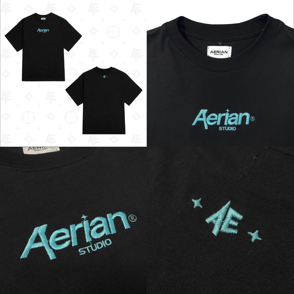 Áo Thun Đen Aerian Thêu Đơn Giản Cotton Basic