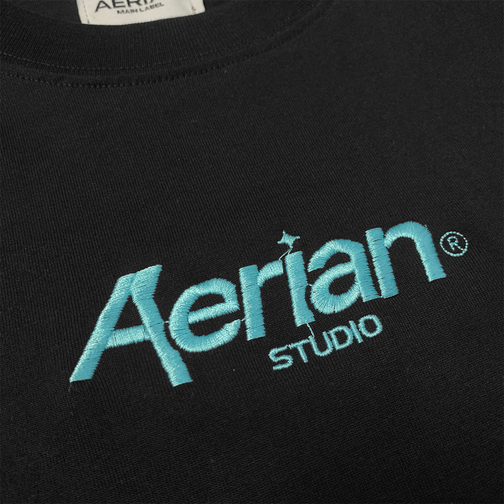 Áo Thun Đen Aerian Thêu Đơn Giản Cotton Basic