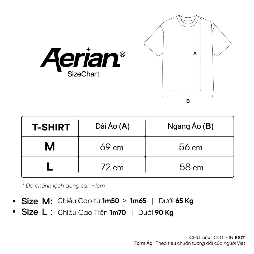 Áo Thun Đen Aerian Thêu Đơn Giản Cotton Basic