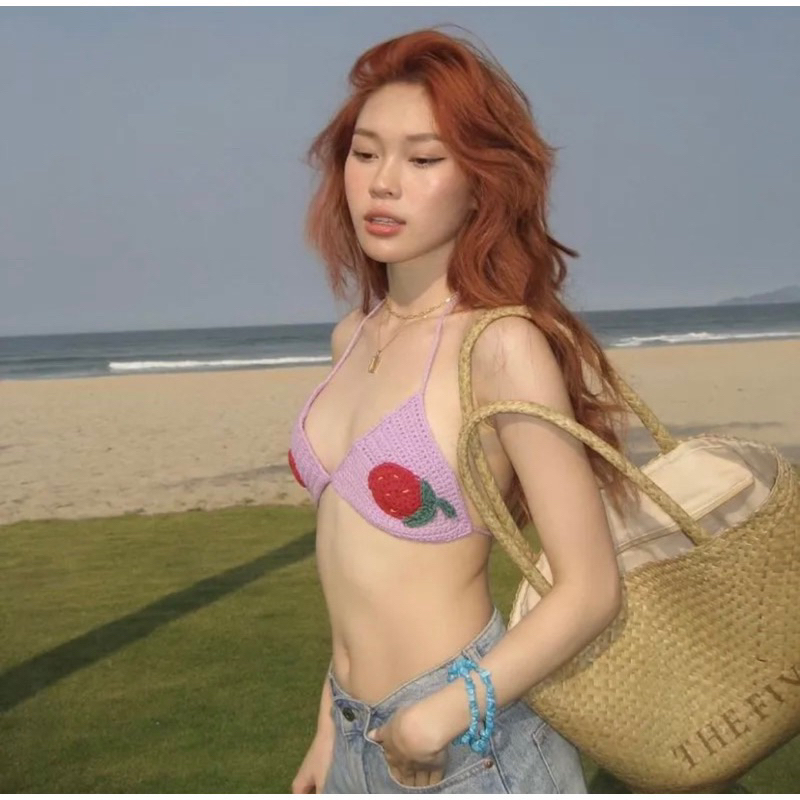 Áo bikini móc len quả dâu Lypham
