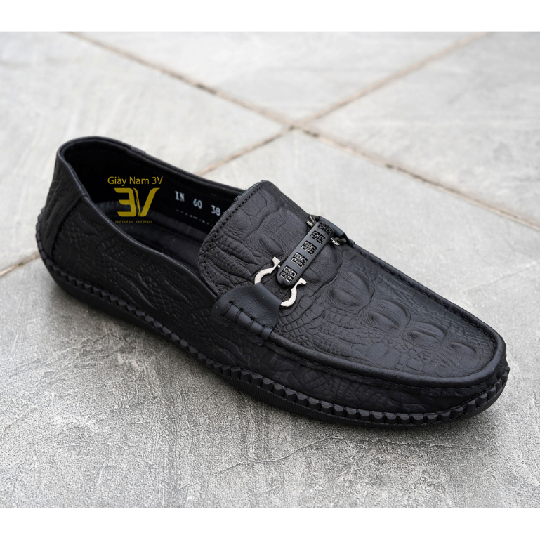 Giày lười nam in vân 3D - Giày nam da bò thật đế khâu chỉ siêu bền, bảo hành 24 tháng - 3V406